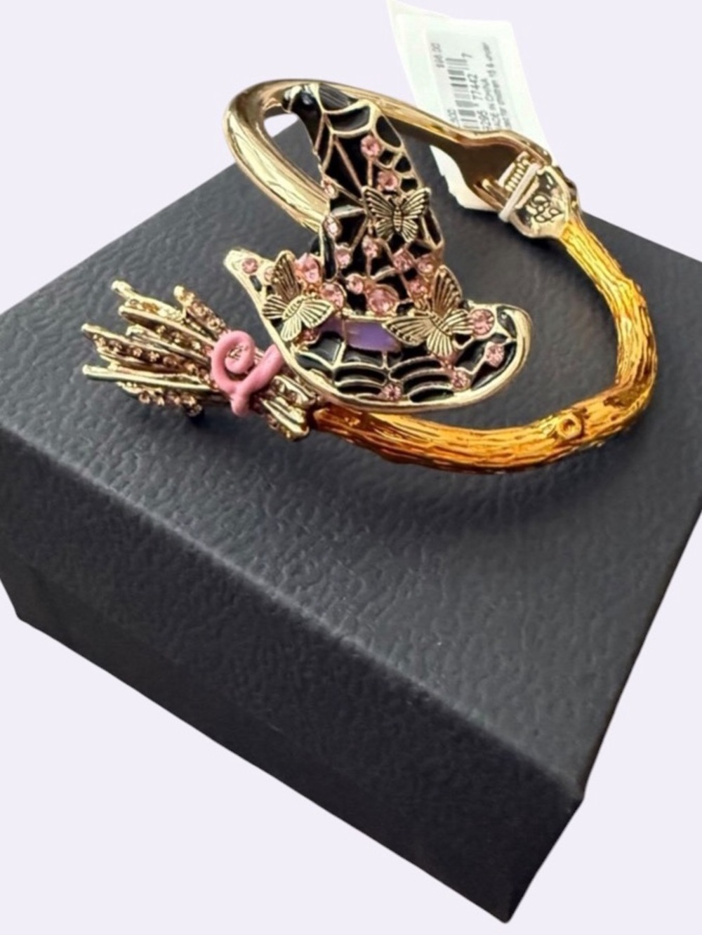 BETSEY JOHNSON Halloween Witch Web Hat & Broom Bypass Hinged Bracelet NEW NWT